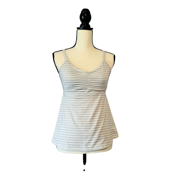 Prana light gray white striped strappy crisscross back detail tank top size S - Picture 1 of 9